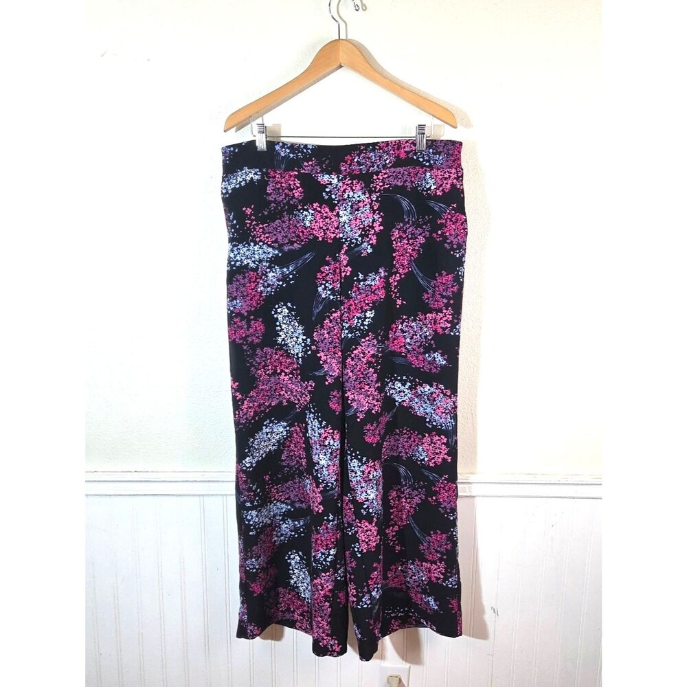 Lane Bryant Women’s Floral Wide Leg Pants Size 18/20 Pull On Stretch Palazzo Bla
